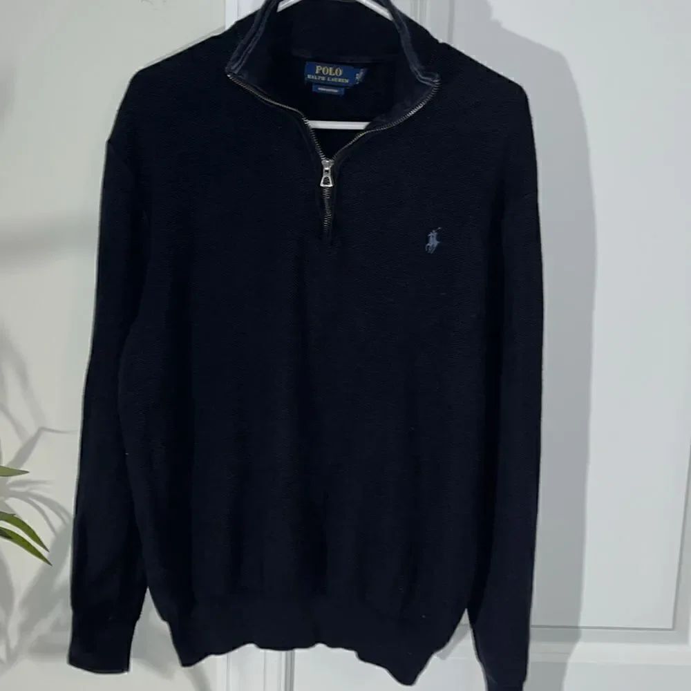 Navy Blue Polo by Ralph Lauren button neck Long sleeve sweater sweatshirt Pony-L
